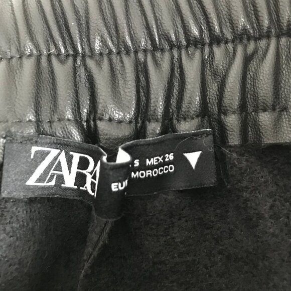 Zara Faux Leather Jogger Pant Black Pockets Drawstring Elastic Waist Womens S - Picture 6 of 8